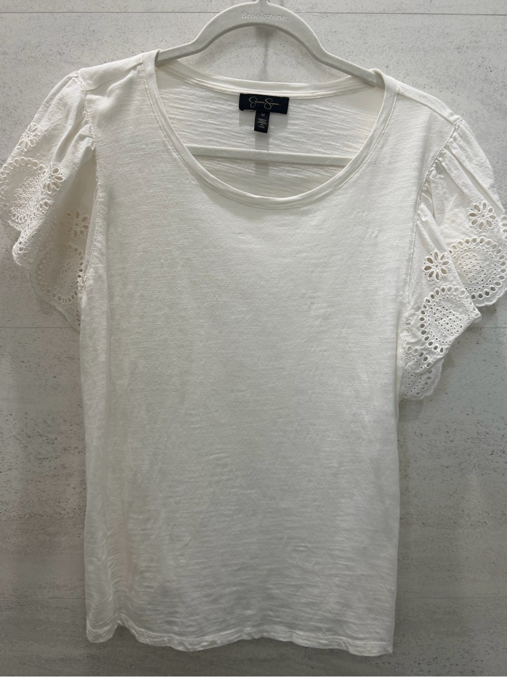 Jessica Simpson White Eyelet Sleeve Scoop Neck Top